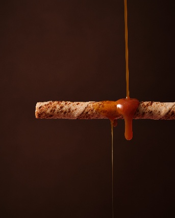 Wafer stick with caramel drizzle